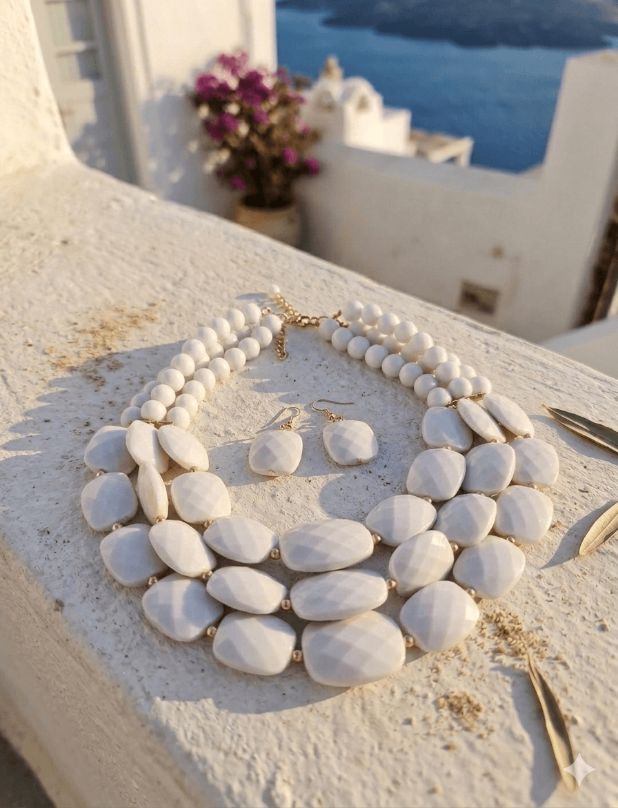 The Alabaster Cream Faceted Statement Jewelry Set