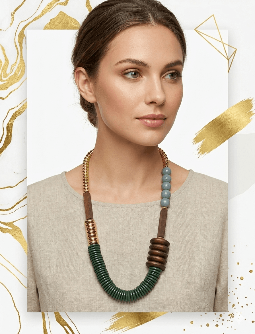 Χειροποίητο Ασύμμετρο Statement Κολιέ / Asymmetric Neo-Ethnic Collar Necklace (Olive & Earth Edition)