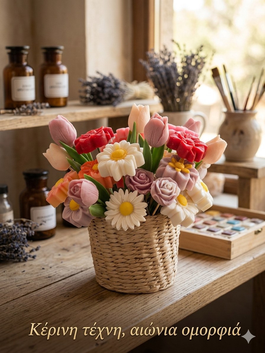 Χειροποίητο Αρωματικό Μπουκέτο Κεριών «Tulip Garden» / Handmade Tulip Scented Candle Bouquet