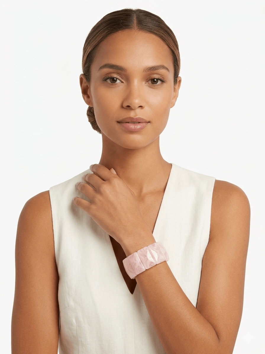 Ελαστικό Chunky Βραχιόλι με Χάντρες Ρητίνης σε Rose Quartz Marble