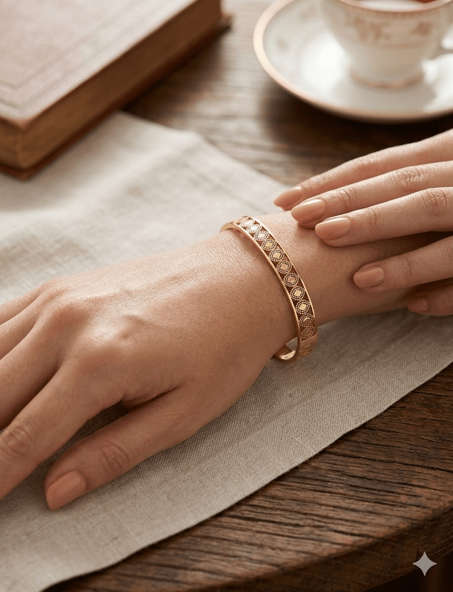 Χρυσό Ατσάλινο Βραχιόλι Χειροπέδα Cuff "Vintage Medallion" με Ανάγλυφους Κύκλους