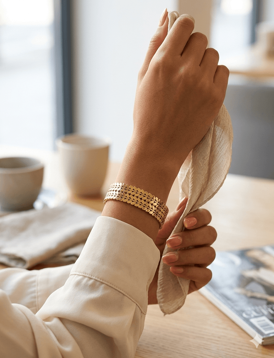 Χρυσή Ατσάλινη Χειροπέδα Cuff "Elegance Leaves" με Ανάγλυφο Σχέδιο Φύλλων