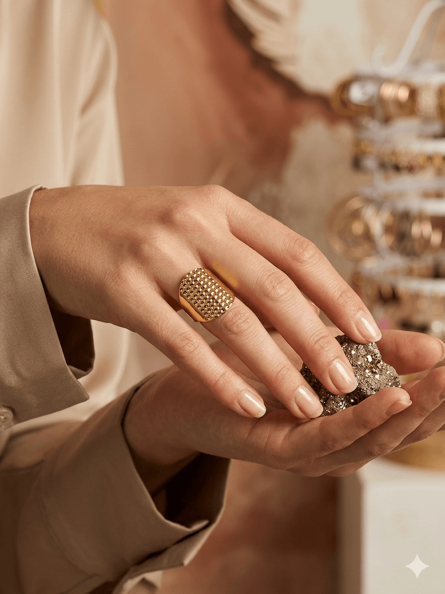 Φαρδύ Χρυσό Δαχτυλίδι Statement με Ανάγλυφη Bubble Υφή (Cuff Ring)