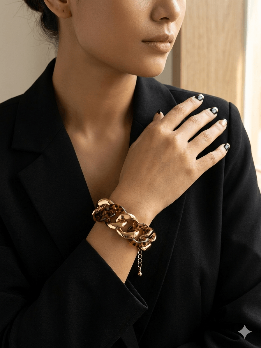Χειροποίητο Chunky Βραχιόλι Αλυσίδα / Bold Tortoiseshell & Gold Chain Bracelet