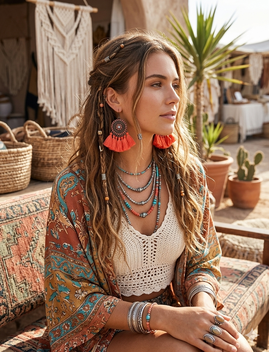 Boho Statement Σκουλαρίκια «Μαντάλα» με Σκαλιστές Λεπτομέρειες & Φωτεινά Κοραλλί Κρόσια