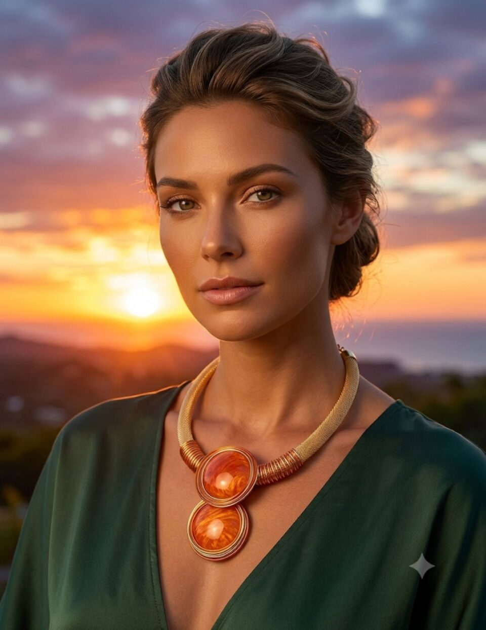 Set "Tramonto Dorato" – Statement Κολιέ & Σκουλαρίκια – Milano Sunset Edition