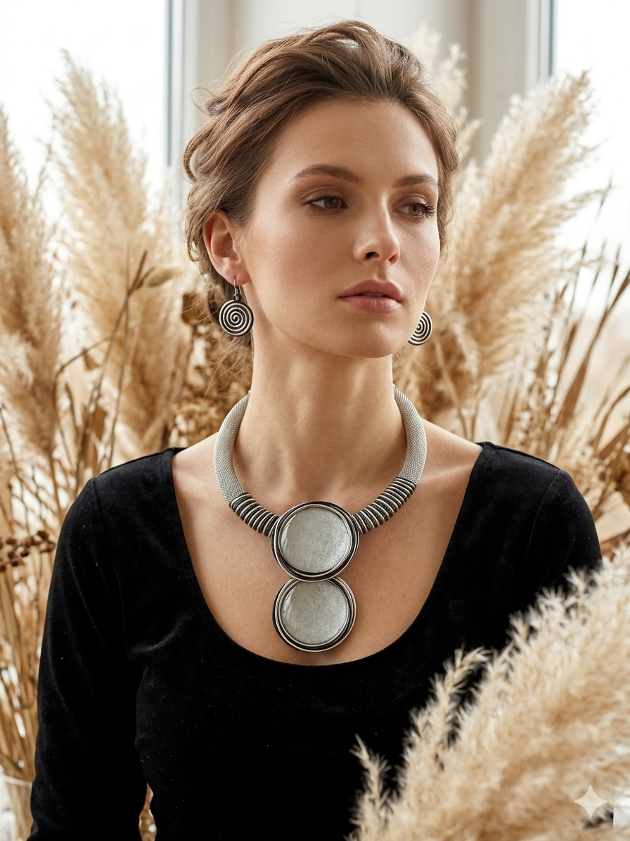 Set "Luna d' Argento" – Statement Κολιέ & Σκουλαρίκια – Milano Silver Edition