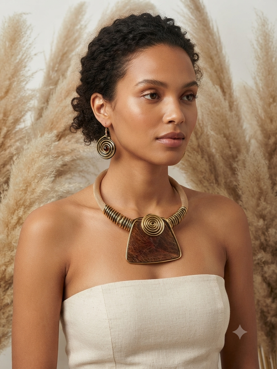 Set "Spira d' Autunno" – Statement Κολιέ & Σκουλαρίκια – Metropolitan Luxury Edition (Καφέ/Μπρονζέ)