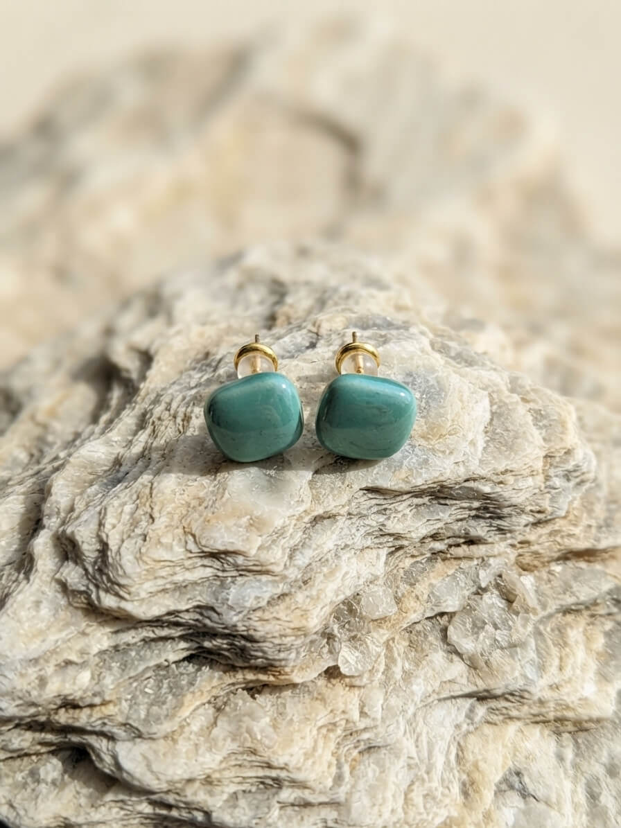 Parisian Chic Resin Stud Earrings – Petrol / Teal