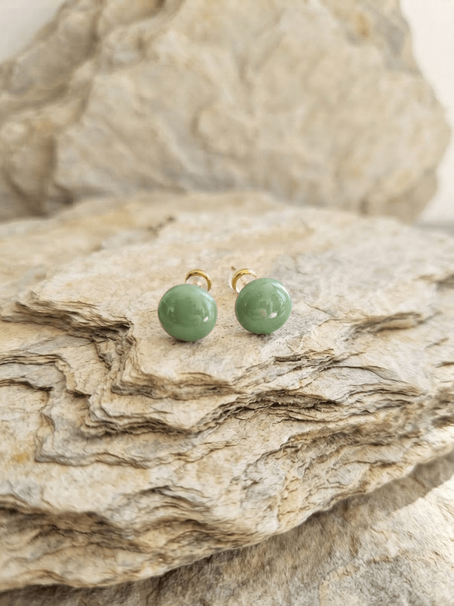 Parisian Chic Resin Stud Earrings – Sage Green Sphere