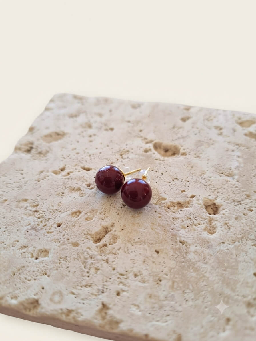 Parisian Chic Resin Stud Earrings – Burgundy Sphere