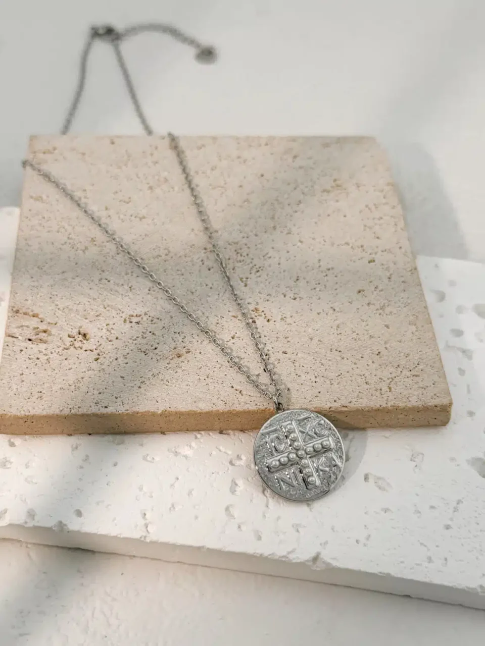 Κολιέ "Constantinato Silver" από Ανοξείδωτο Ατσάλι με Βυζαντινά Στοιχεία