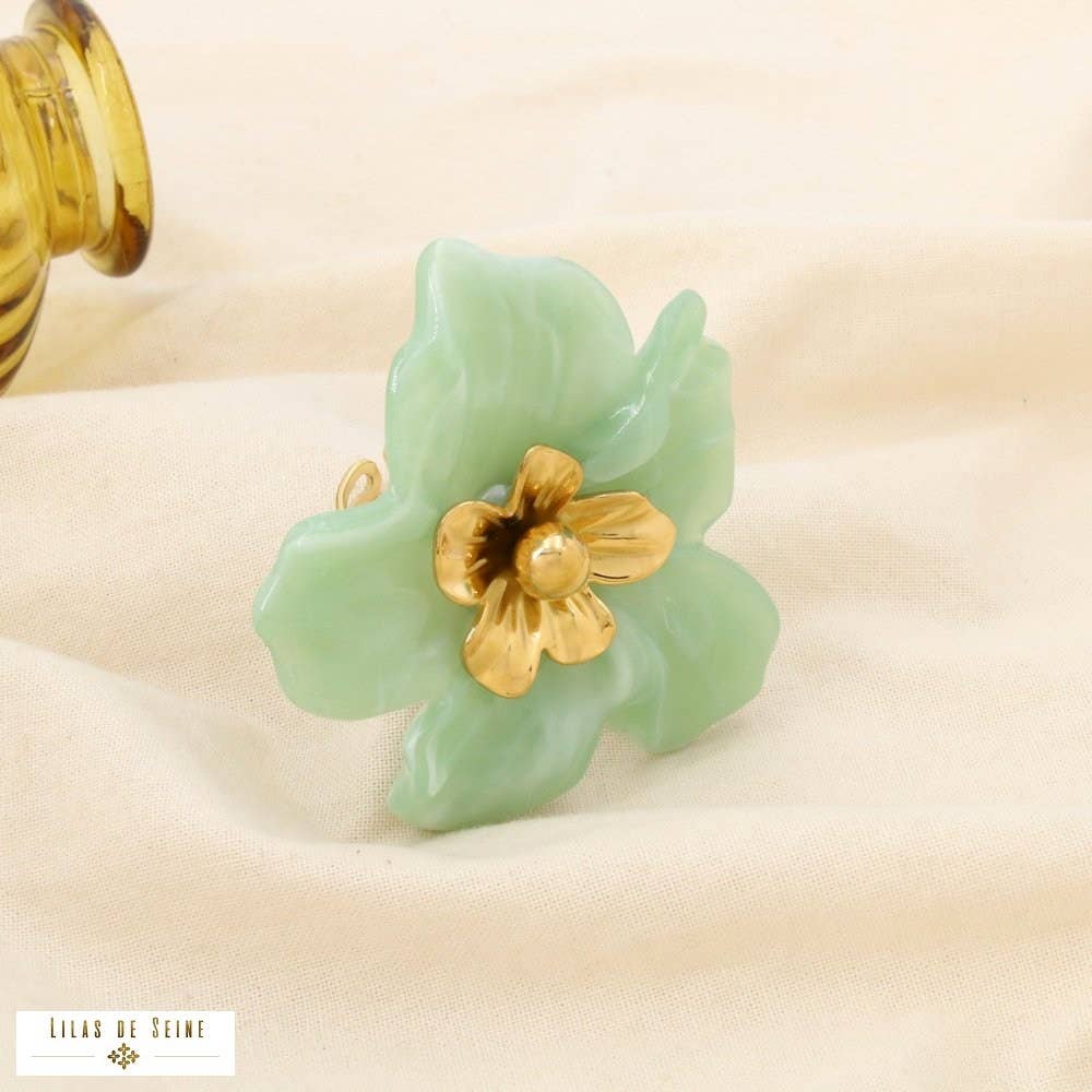 bague-oversize-ajustable-acier-rsine-marbr-fleur-0426055-vert-acier-inoxydable