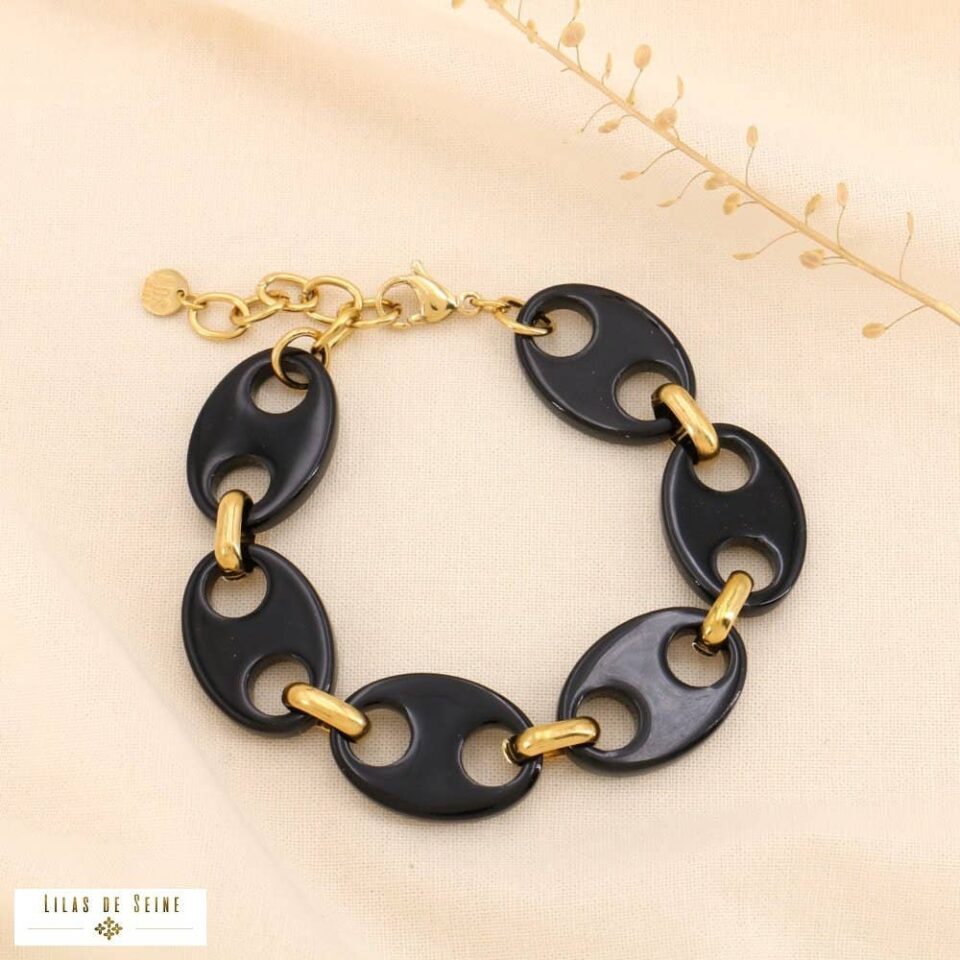 ✨ New Arrival:Γυναικείο Bold Βραχιόλι από Ανοξείδωτο Ατσάλι με Μαύρα Οβάλ Στοιχεία