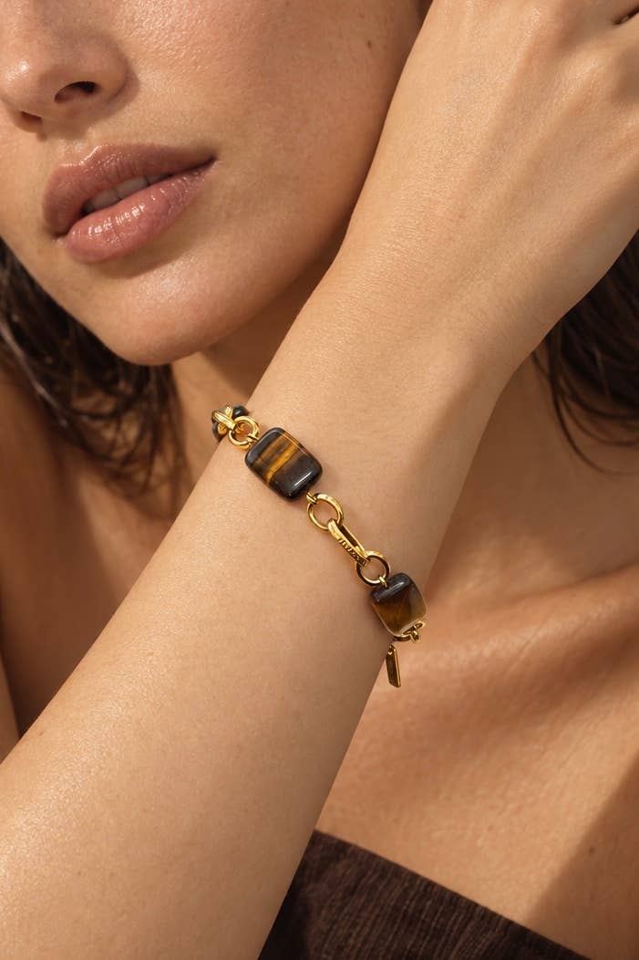 The Parisian Tiger's Eye: Luxury Ατσάλινο Βραχιόλι Αλυσίδα με Φυσικό Μάτι της Τίγρης & French Design