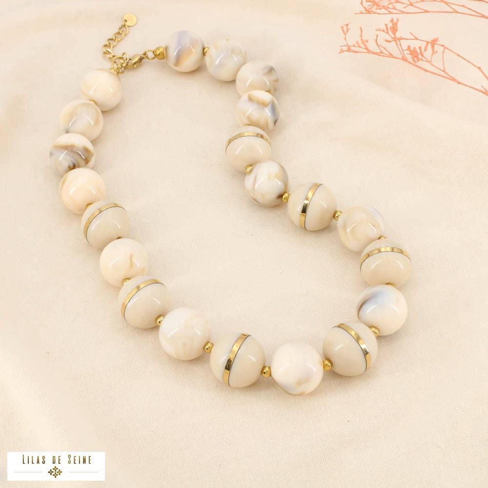 collier-boules-rsine-marbre-acier-inoxydable-0126135-beige-acier-inoxydable