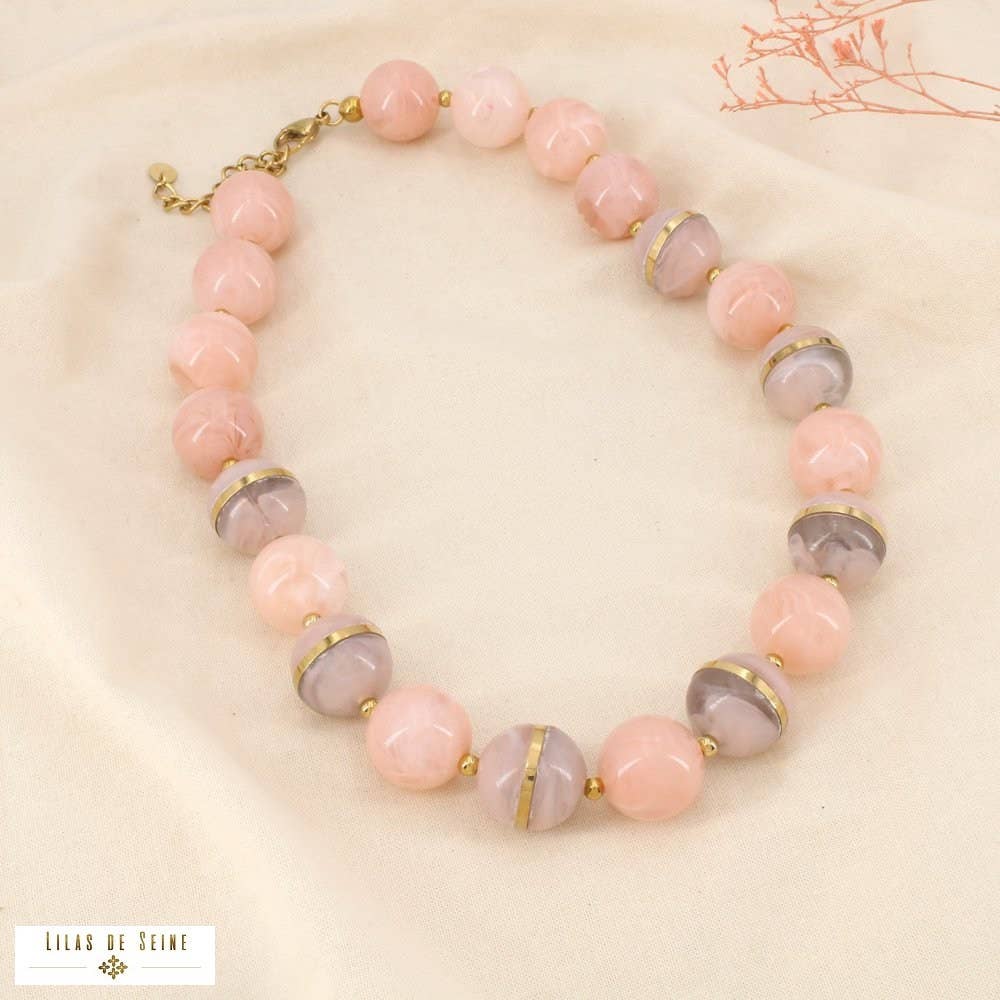 collier-boules-rsine-marbre-acier-inoxydable-0126135-rose-acier-inoxydable