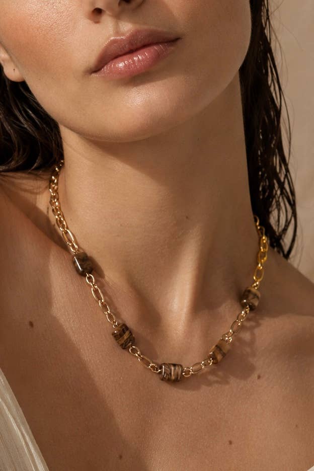 Couture Earth & Gold: Χειροποίητης Αισθητικής Γαλλικό Κολιέ 18Κ με Marble Elements