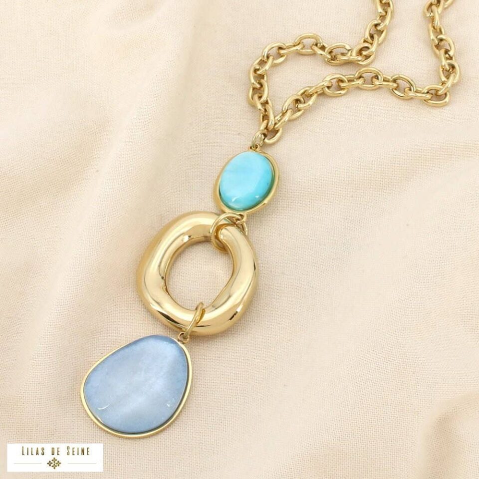 ✨ New Arrival: Μακρύ Γυναικείο Κολιέ από Ανοξείδωτο Ατσάλι με Γαλάζιους Λίθους Cat's Eye και Τυρκουάζ