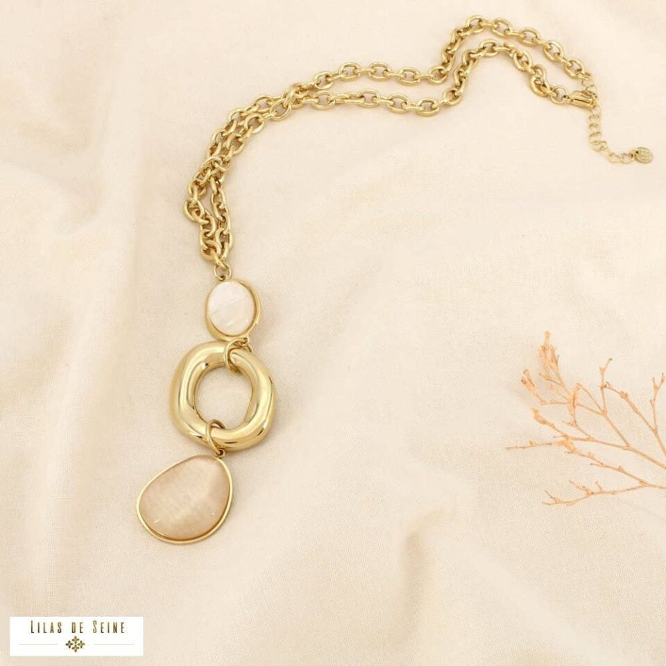 ✨ New Arrival: Μακρύ Γυναικείο Κολιέ με Οργανικά Στοιχεία και Ημιπολύτιμους Λίθους (Cat's Eye)